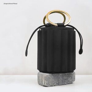 Unique Metal Handle Bucket, Black, Vegan Leather, Alkeme Atelier, "Water" NWOT